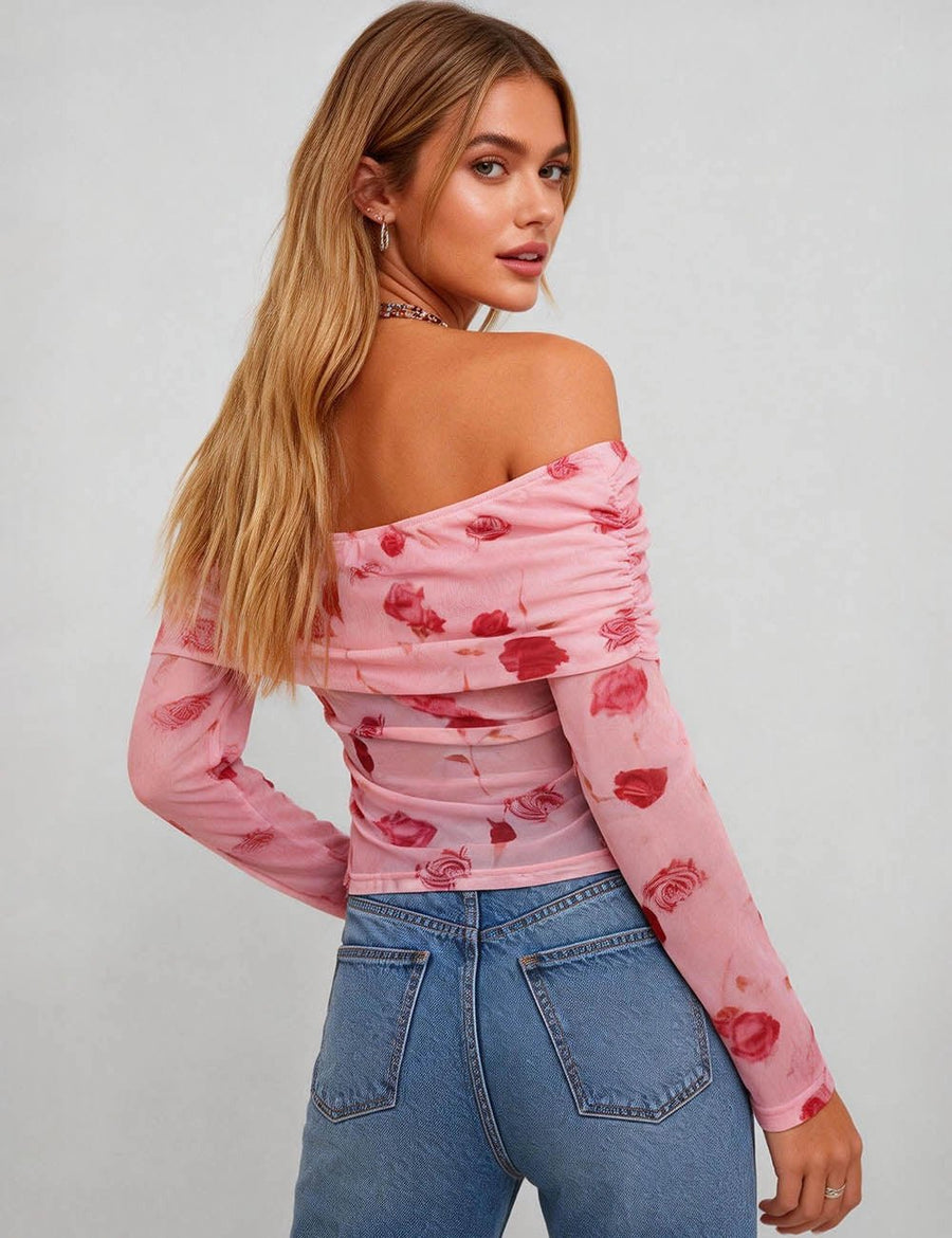 Floral Pink Off-Shoulder Top