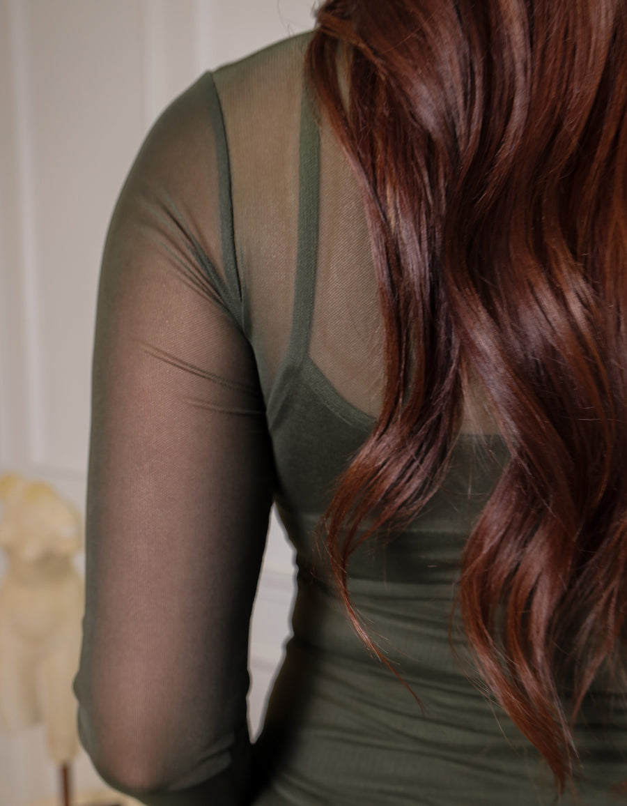 Long Sleeve Green Mesh Dress