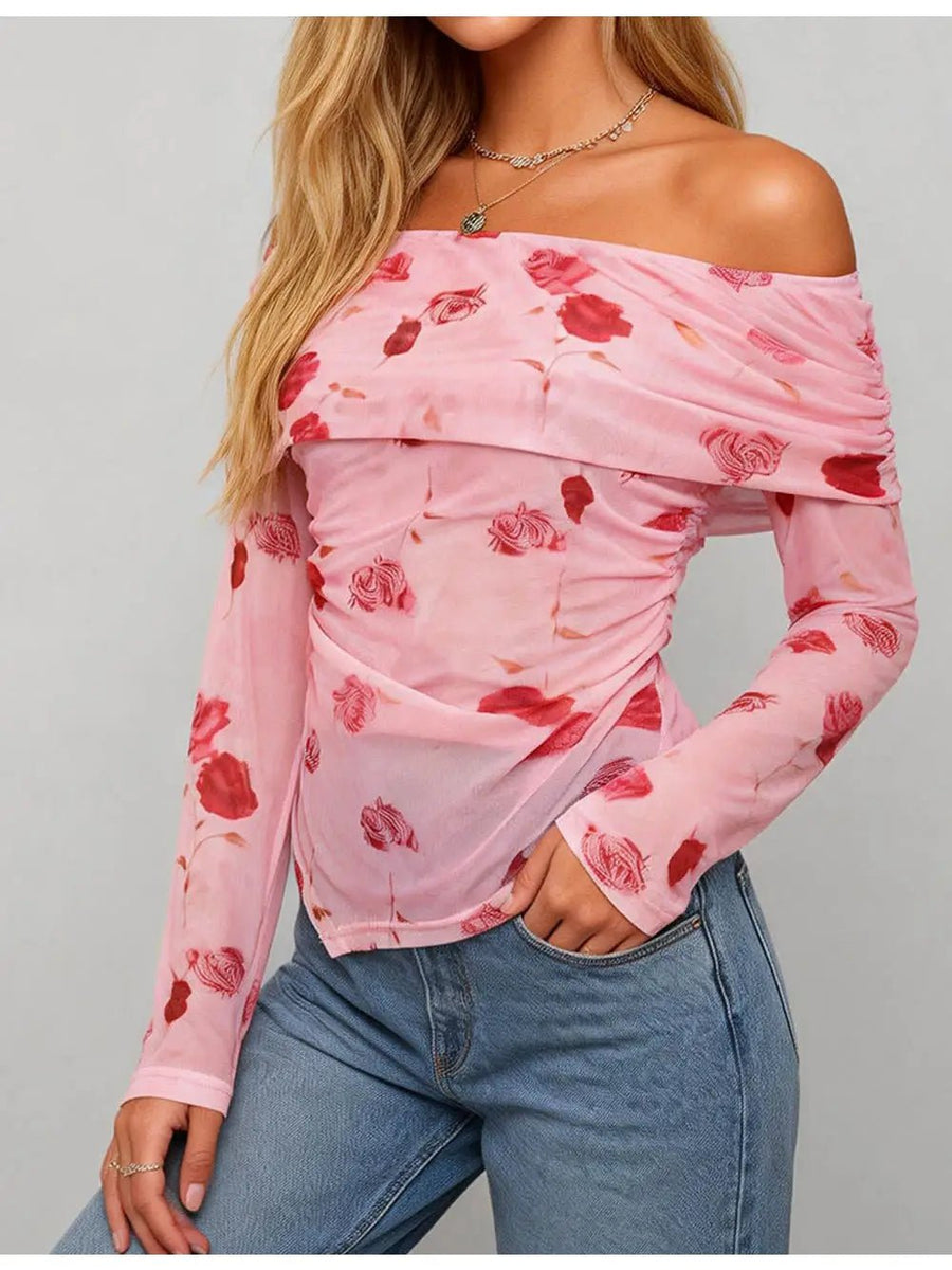 Floral Pink Off-Shoulder Top